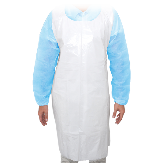 MaiMed-Apron Light PE, tablier en PE 75x120cm blanc, 100 pièces/paquet, bloqué, surface lisse | Paquet (100 pièces)