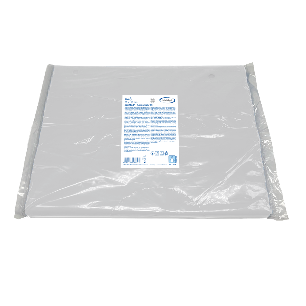 MaiMed-Apron Light PE, tablier en PE 75x120cm blanc, 100 pièces/paquet, bloqué, surface lisse | Paquet (100 pièces)