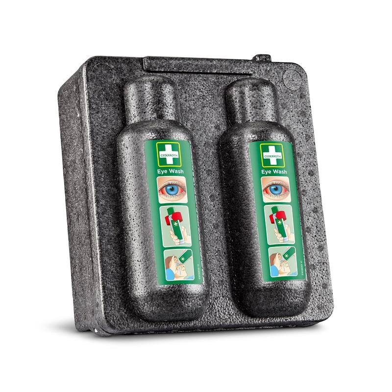 L'armoire chauffante Orkla Wound Care AB pour rinçage oculaire 500x2 (1 paquet, carton) offre un stockage sécurisé pour les flacons de rinçage oculaire avec des instructions claires et des images - idéal pour les premiers secours en cas de blessures oculaires.