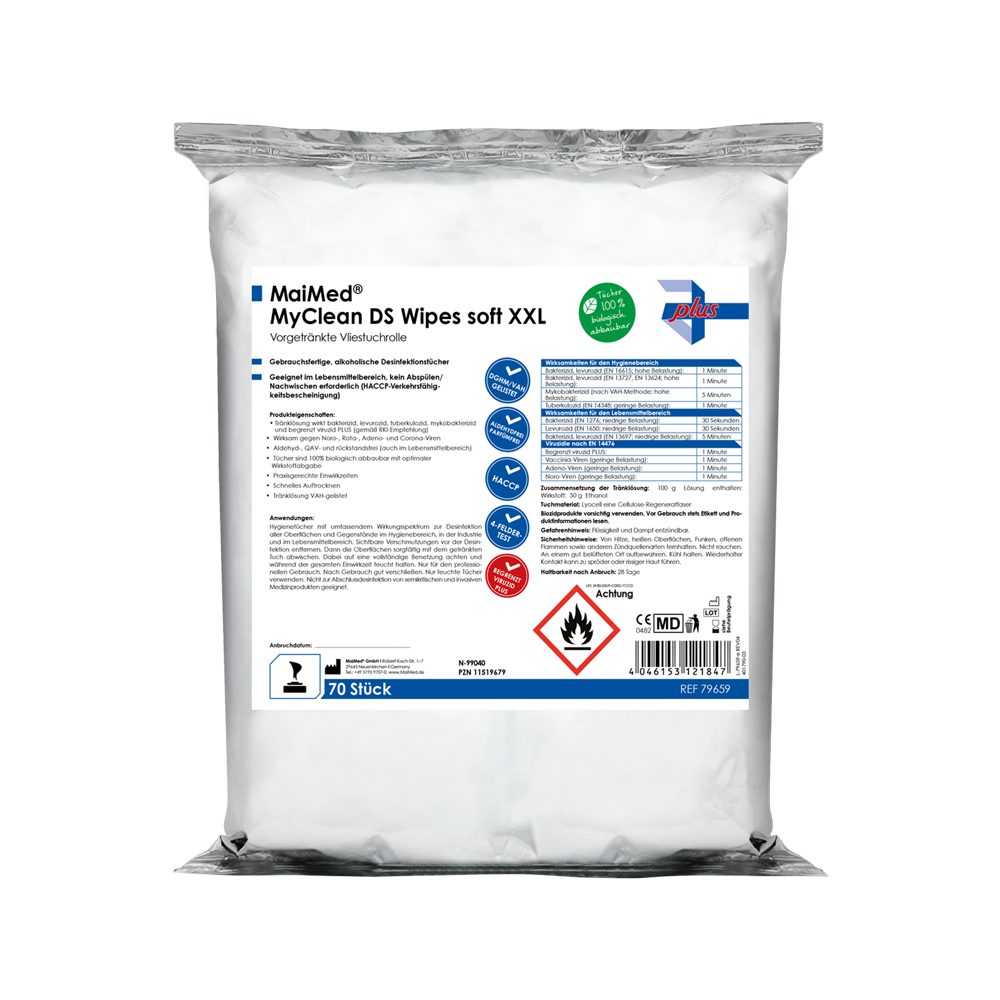 MaiMed MyClean DS Lingettes douces XXL - 70 feuilles pré-imbibées de MaiMed MyClean DS | Paquet (70 feuilles)