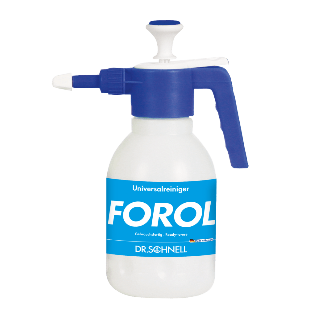 Der DR.SCHNELL Drucksprüher 1,5 Liter, leerDosierhilfen von DR.SCHNELL GmbH & Co. KGaA ist ein weißer Kunststoffsprüher mit blauem Griff und Düse, ideal für präzise Reinigungsaufgaben.