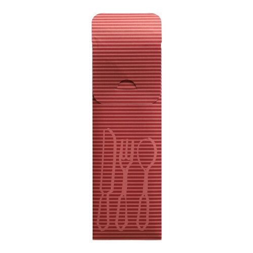 Die PAPSTAR 100 Bestecktaschen (23,5 x 7,3 cm) der PAPSTAR GmbH sind rote, längs gerippte Bestecktaschen aus Papier mit geprägten Gabeln, Messern und Löffeln, einer Deckellasche und einer farbigen Bistroserviette – ideal für den Gastronomieeinsatz.