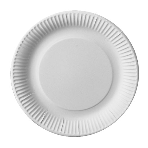 Une assiette en carton de 29 cm de PAPSTAR GmbH "29 50 assiette, carton 'pure' ronde - blanche" avec un bord cannelé est présentée vide sur un fond blanc, vue de dessus.
