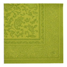 La PAPSTAR GmbH 50 serviettes "ROYAL Collection" 1/4 pli 40 x 40 cm en vert présentent un motif jacquard paisley et floral élégant avec une bordure décorative - parfaites serviettes vertes pour toute occasion.