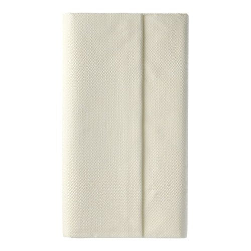Une nappe crème soigneusement pliée, PAPSTAR de la collection ROYAL (120 cm x 180 cm, PAPSTAR GmbH) devant un fond blanc simple.