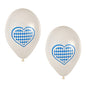 Deux PAPSTAR ballons "Bayrisch Blau" (Ø 25 cm) de PAPSTAR GmbH avec un cœur en losange bleu et blanc classique sont illustrés côte à côte - une décoration idéale pour l'Oktoberfest issue du pack fête de 20 pièces.