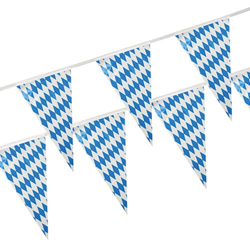 La guirlande de fanions de la PAPSTAR GmbH en film résistant aux intempéries avec des fanions à motif losange bleu-blanc est idéale pour les événements en plein air et apporte une ambiance festive à chaque célébration.