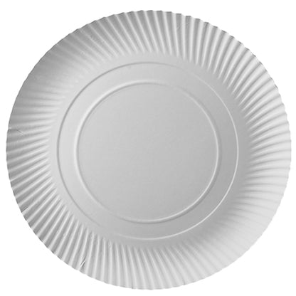 Un PAPSTAR assiette ronde Ø 32 cm, blanche, en carton "pure", de PAPSTAR GmbH, comme assiette jetable écologique avec bord cannelé, vide et sans décorations sur fond blanc - disponible en paquet de 10 sous film rétractable.