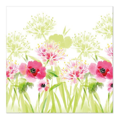 Fleurs roses et rouges aquarellées avec des feuilles vertes et des fougères vert clair sur fond blanc, élégamment imprimées sur PAPSTAR 20 serviettes, 33 cm x 33 cm, 3 plis, design Set 1 de PAPSTAR GmbH - parfait pour toute table dressée.