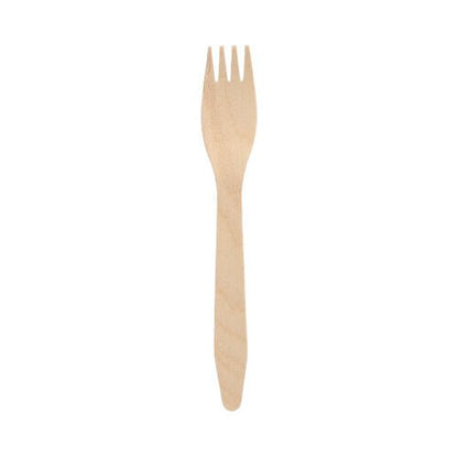 Une PAPSTAR fourchette en bois FSC® "pure", écologique (16,5 cm), de PAPSTAR GmbH, est placée au centre sur un fond blanc.