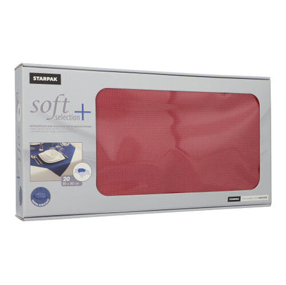 Une boîte avec 20 nappes Starpak, non-tissé semblable à du tissu « soft selection plus », chacune de 80 x 80 cm. L'emballage a une fenêtre transparente et se combine parfaitement avec d'autres serviettes Starpak.