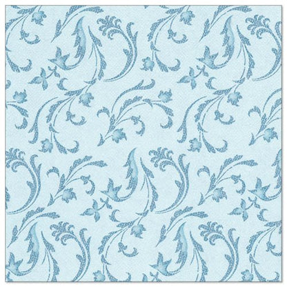 Les 50 serviettes "ROYAL Collection" (1/4 pli, 40 x 40 cm) de PAPSTAR GmbH en turquoise présentent un motif élégant et uniforme de volutes florales et de feuilles pour une décoration de table raffinée.
