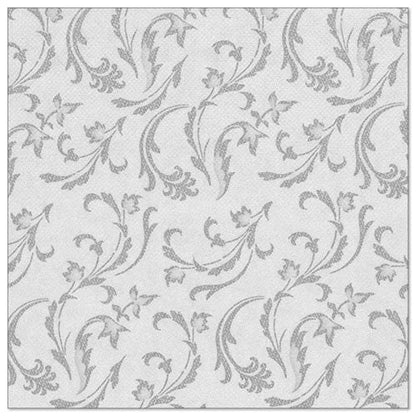 Les PAPSTAR 50 serviettes "ROYAL Collection" 1/4-pli 40 x 40 cm gris de PAPSTAR GmbH sont des serviettes grises élégantes avec un motif discret et répétitif de fleurs délicates et de volutes pour une décoration de table sophistiquée.