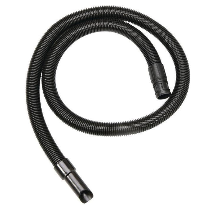 Le tuyau d'aspiration bora/vento 2m de Diversey est fabriqué en matériau noir robuste avec des raccords Bora/Vento durables, enroulé en spirale sur un fond blanc et montre ses côtés ondulés. Emballage : 1 pièce.