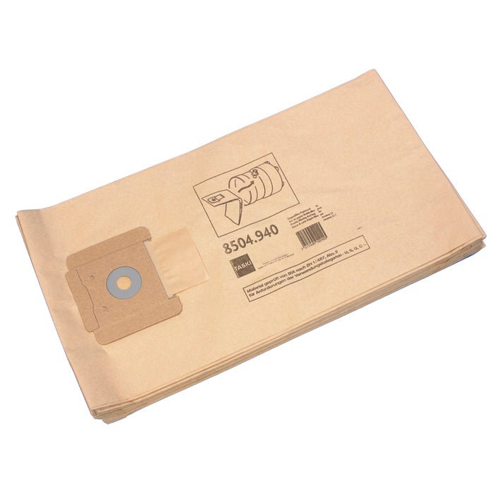 Un paquet de sacs sous vide en papier double filtre vacumat 22 (paquet de 10) de Diversey Deutschland GmbH & Co. OHG, avec col en carton, ouverture ronde, informations produit imprimées, code-barres et diagramme pour une efficacité de filtration améliorée.