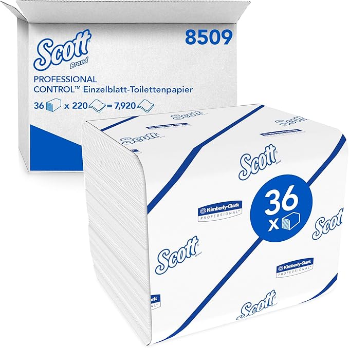 Papier toilette Scott® Control™ de Kimberly-Clark GmbH, système à feuille unique, blanc, 36 paquets de 220 feuilles par carton.