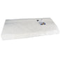 Une nappe en papier blanche rectangulaire PAPSTAR avec un gaufrage damassé (70x60 cm, 250 feuilles) de PAPSTAR GmbH est emballée dans un film transparent et munie d'une étiquette en haut à droite sur un fond blanc simple.