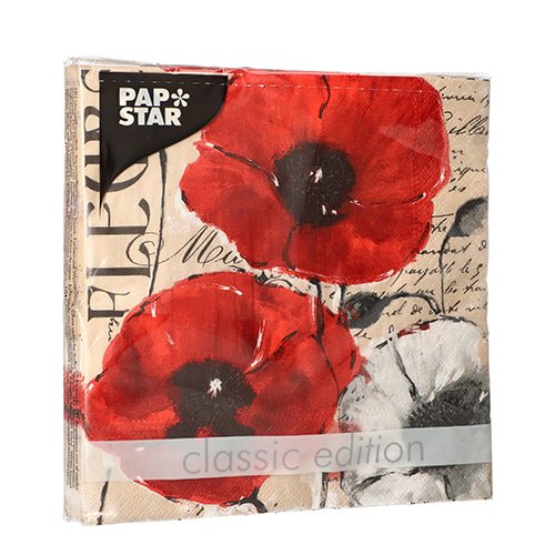 La PAPSTAR GmbH propose un pack de 20 serviettes à 3 plis (33x33cm, 1/4 pliage) dans le design floral Set 5.