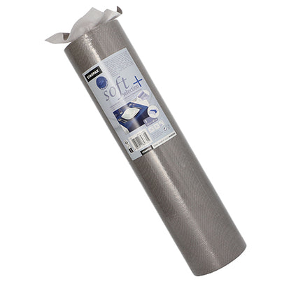 Une image d'un rouleau cylindrique de chemin de table Starpak, semblable à du tissu, non-tissé «soft selection plus» (24 m x 40 cm) de Starpak sur fond blanc, avec un tissu partiellement tiré vers le haut.