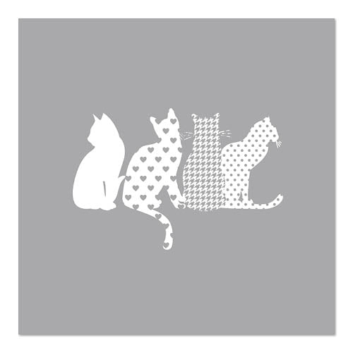 Quatre silhouettes de chats blancs avec des motifs différents ornent ces PAPSTAR GmbH 20 serviettes, 33x33 cm, 3-plis, 1/4-pli Design Set 5.