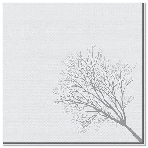 Une illustration minimaliste d'une branche sans feuilles, inspirée par le design élégant PAPSTAR 50 serviettes "ROYAL Collection" 1/4 plié 40 x 40 cm de la PAPSTAR GmbH, s'étend en diagonale depuis le bas à droite sur un fond blanc simple.