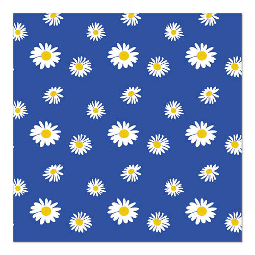 Le Design Set 2 des serviettes PAPSTAR GmbH 20 montre un motif de marguerites blanches avec un cœur jaune sur un fond bleu uni. Les serviettes 3 plis mesurent 33 x 33 cm et offrent des motifs de marguerites variés et uniformément répartis.