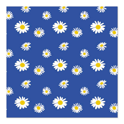 Le Design Set 2 des serviettes PAPSTAR GmbH 20 montre un motif de marguerites blanches avec un cœur jaune sur un fond bleu uni. Les serviettes 3 plis mesurent 33 x 33 cm et offrent des motifs de marguerites variés et uniformément répartis.