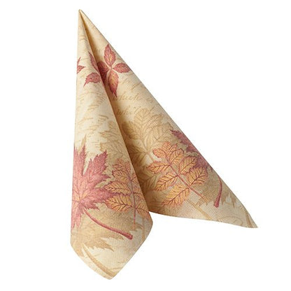 Les PAPSTAR 50 serviettes "ROYAL Collection" 1/4 plié (40x40 cm) de la PAPSTAR GmbH avec un motif de feuilles d'automne rouges et orange.