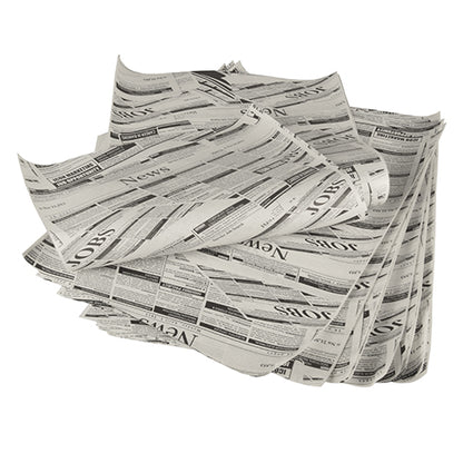 Une pile PAPSTAR Papier d'emballage, substitut de parchemin, 35 cm x 25 cm, résistant à la graisse, de la PAPSTAR GmbH, présenté de manière désordonnée avec les mentions « NEWS » et « JOBS » en noir sur des feuilles blanches.