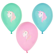 PAPSTAR 6 ballons colorés assortis Ø 29 cm de PAPSTAR GmbH: Contient des ballons verts, bleus et roses, chacun avec une licorne blanche avec une crinière arc-en-ciel pastel et des étoiles blanches autour de la tête.