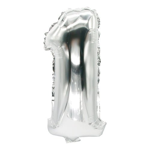 Le ballon en aluminium PAPSTAR (35 x 20 cm) en argent de la PAPSTAR GmbH, en forme de chiffre un et photographié sur un fond blanc - idéal comme décoration élégante pour toute occasion spéciale.