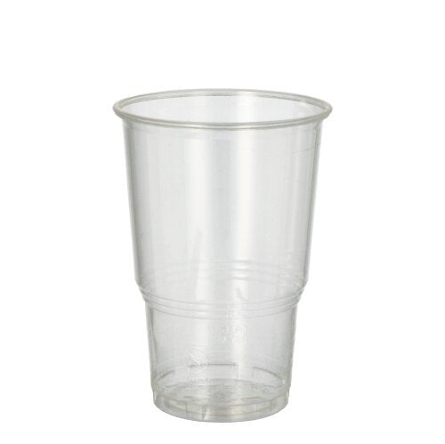 Le gobelet à boisson froide PLA "pure", transparent avec bord mousse (25 pièces) de PAPSTAR GmbH est posé sur un fond blanc et se présente comme un gobelet jetable écologique pour des choix durables.