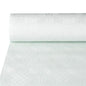Un rouleau de nappe en papier PAPSTAR GmbH avec gaufrage damassé, blanc, long de 50 m (1 rouleau) est partiellement déroulé sur une surface et montre son motif à carreaux fin.
