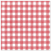Ein quadratisches Tuch mit rot-weißem Gingham-Muster passt perfekt zu den PAPSTAR GmbH 50 Servietten "ROYAL Collection" 1/4-Falz 40 x 40 cm rot.