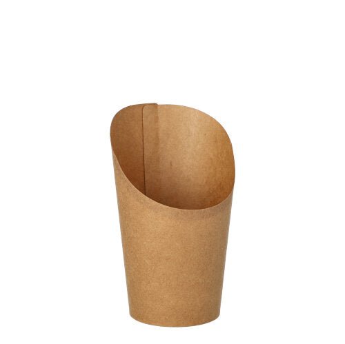 Les 50 Wrap Cups de la PAPSTAR GmbH en carton brun avec un bord biseauté sont écologiques et idéaux pour des fêtes et des événements. Le produit est présenté sur un fond blanc.