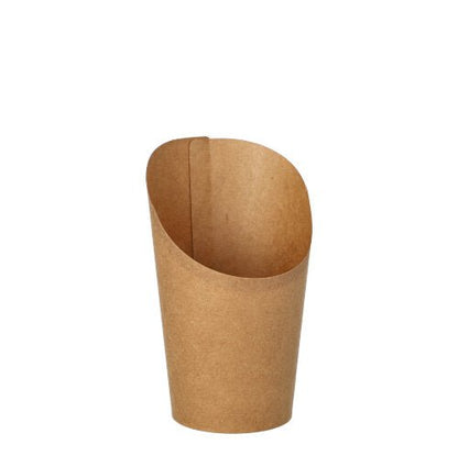 Les 50 Wrap Cups de la PAPSTAR GmbH en carton brun avec un bord biseauté sont écologiques et idéaux pour des fêtes et des événements. Le produit est présenté sur un fond blanc.