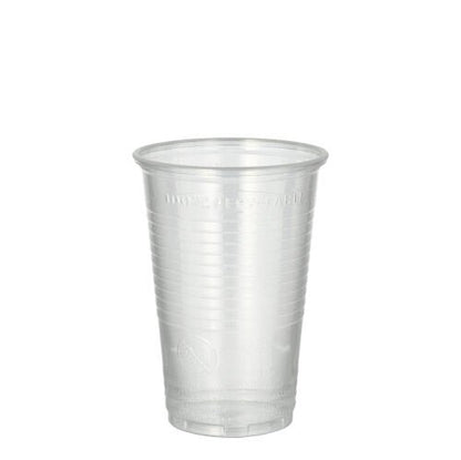 Le gobelet Starpak 25 en PP (0,2l, Ø7,03cm, 9,9cm) est transparent avec des rainures horizontales et un bord légèrement évasé – idéal pour les déplacements.