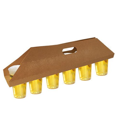 Les plateaux de transport "pure" 12x9,5 cm en brun de PAPSTAR contiennent 6 gobelets et disposent d'une fente de poignée supérieure pour un transport facile. Fabriqué par PAPSTAR GmbH, chaque paquet contient 30 plateaux en carton écologiques emballés sous film rétractable.