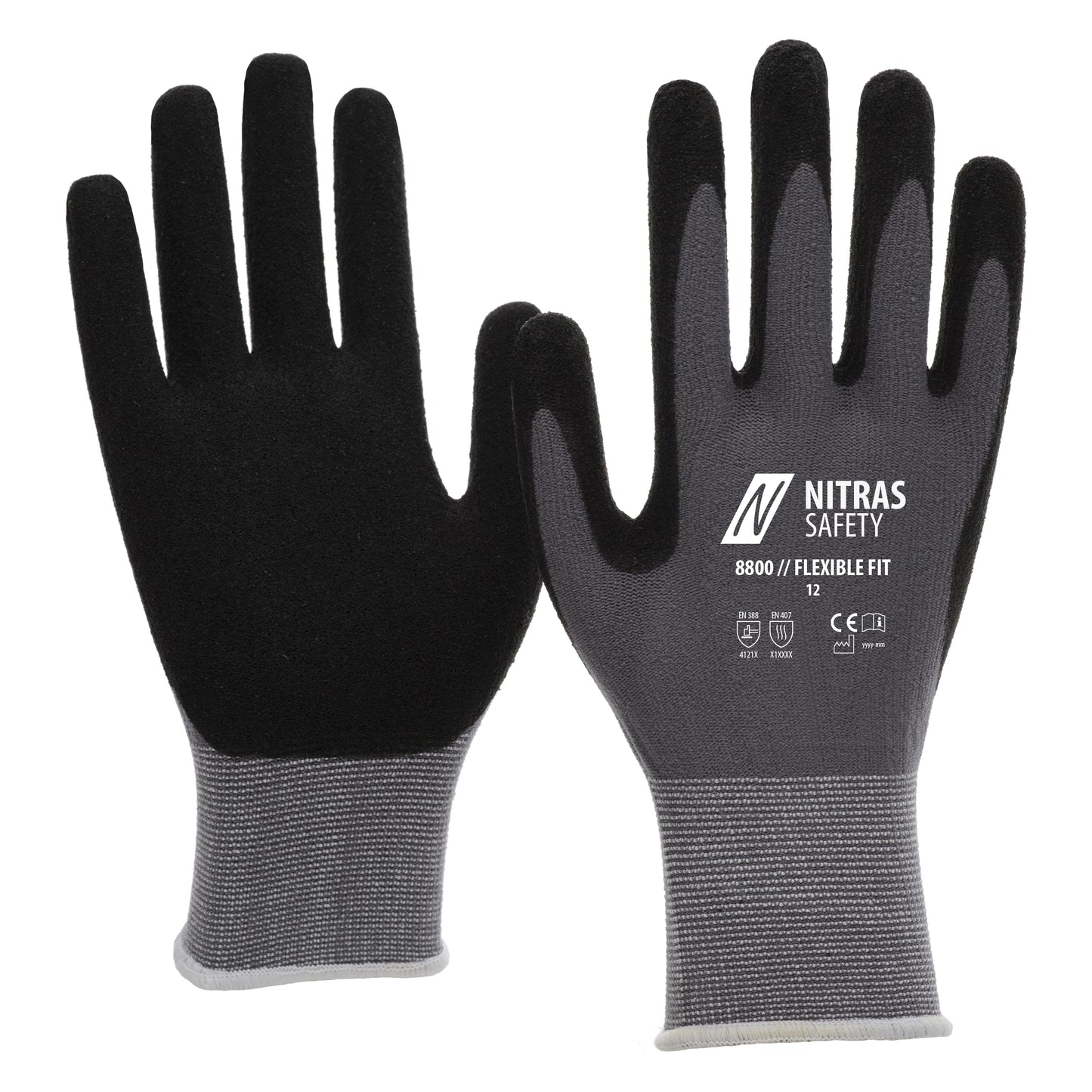 NITRAS FLEXIBLE FIT, gants de montage, gris / noir