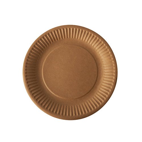 L'assiette ronde en carton marron illustrée de PAPSTAR GmbH ("PAPSTAR 20 assiettes, carton 'pure' rond") avec un bord ondulé est idéale pour un usage quotidien et écologique.