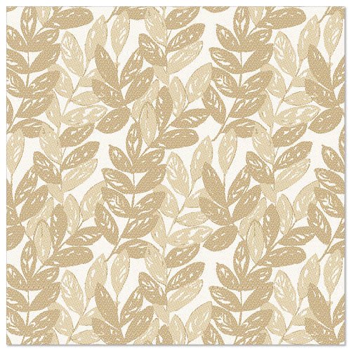 Les PAPSTAR GmbH "ROYAL Collection" 50 serviettes (40 x 40 cm, sable) présentent un motif dense de branches de feuilles brun clair et beige sur fond blanc, inspiré de la Royal Collection, et conviennent parfaitement aux tables élégantes.