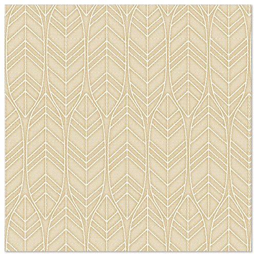 Une serviette de couleur sable PAPSTAR GmbH ROYAL Collection (40x40 cm, 1/4 pliée) présente un motif répétitif de contours de feuilles stylisés verticaux, rappelant les designs élégants de serviettes de haute qualité.