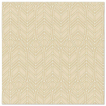 Une serviette de couleur sable PAPSTAR GmbH ROYAL Collection (40x40 cm, 1/4 pliée) présente un motif répétitif de contours de feuilles stylisés verticaux, rappelant les designs élégants de serviettes de haute qualité.