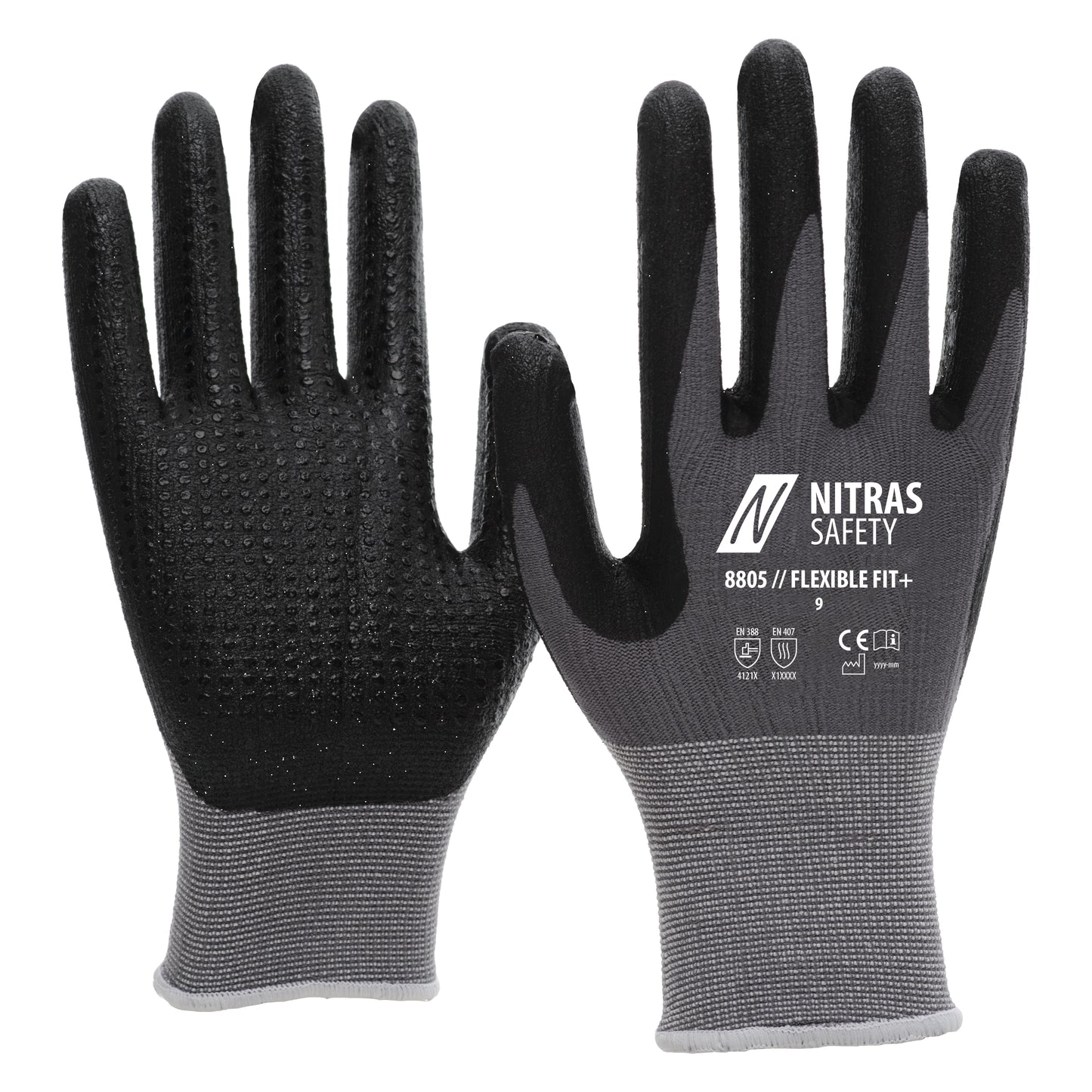 NITRAS FLEXIBLE FIT+, gants de montage, gris / noir
