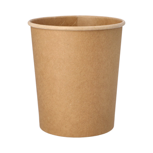 Un bol à soupe rond marron PAPSTAR (11,5 cm, 940 ml) en carton écologique est posé sur un fond blanc. Le bol de PAPSTAR GmbH a une surface lisse et une forme cylindrique simple avec un bord arrondi.