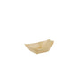 Un petit plateau en bois "pure" de PAPSTAR GmbH pour fingerfood en forme de bateau (8,5x5,5 cm), pack de 12, avec bord légèrement surélevé, sur fond blanc.