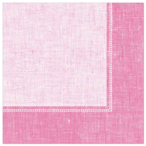 Les PAPSTAR 50 serviettes "ROYAL Collection" 1/4-pli 40 x 40 cm roses de PAPSTAR GmbH ont un design rose légèrement texturé avec un centre plus clair, un bord plus foncé et des lignes blanches brodées - idéales pour des décorations de table élégantes.