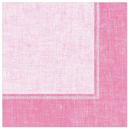 Les PAPSTAR 50 serviettes "ROYAL Collection" 1/4-pli 40 x 40 cm roses de PAPSTAR GmbH ont un design rose légèrement texturé avec un centre plus clair, un bord plus foncé et des lignes blanches brodées - idéales pour des décorations de table élégantes.