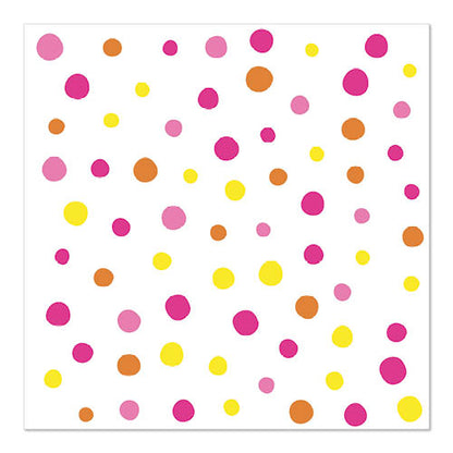 PAPSTAR 30 Servietten von PAPSTAR GmbH, 3-lagig und 33x33 cm mit weißem Hintergrund und buntem Dots-Design in Pink, Gelb, Orange und Rot – ideal für stilvolle Tischdekoration.