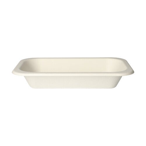 Les PAPSTAR 100 plats scellés sont des plateaux blancs, rectangulaires en canne à sucre écologique de la PAPSTAR GmbH – idéaux pour un service durable.